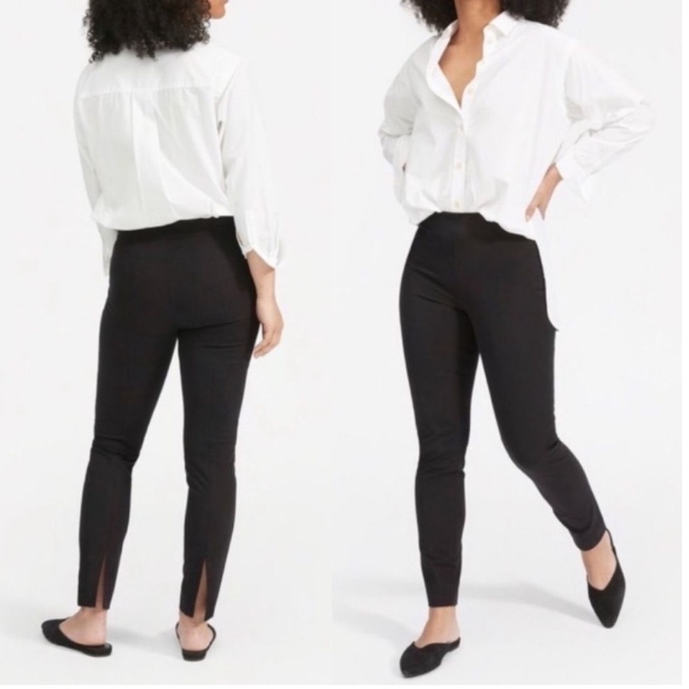 Everlane Women Black Side Zip Slim Leg Cotton Stretch Trousers Slit Hem Size 2